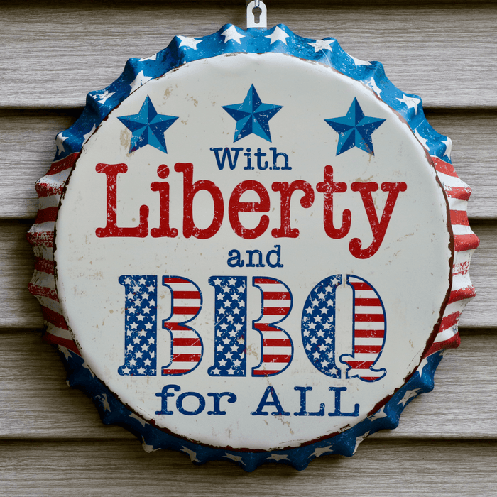 Signature HomeStyles Wall Signs Liberty and BBQ Metal Bottle Cap Sign