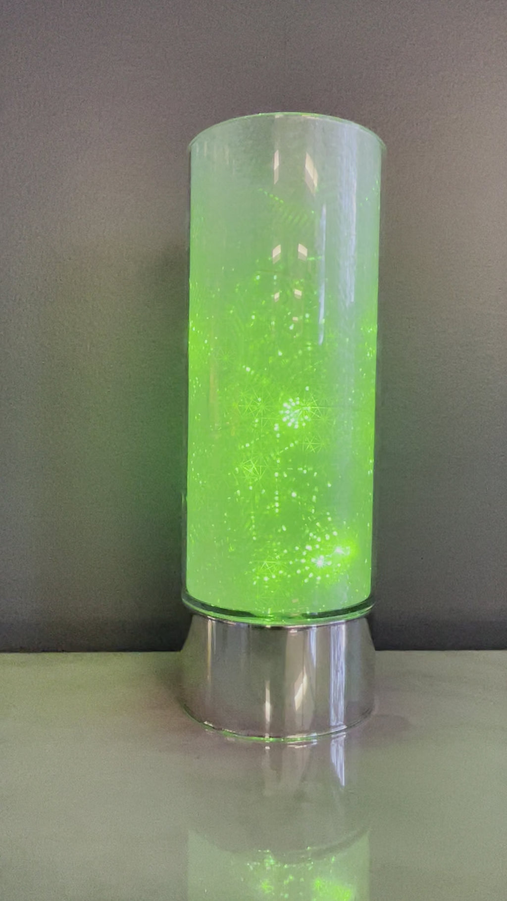 Video showing Color changing Sparkle Glass™ LED Cylinder Light changing colors